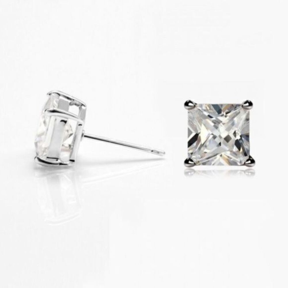🍁Renaissance 14k White Gold Princess Cut CZ Studs